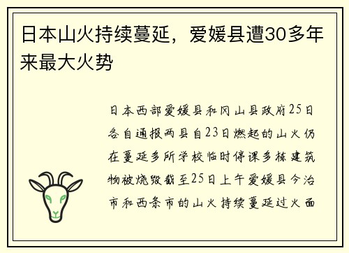 日本山火持续蔓延，爱媛县遭30多年来最大火势